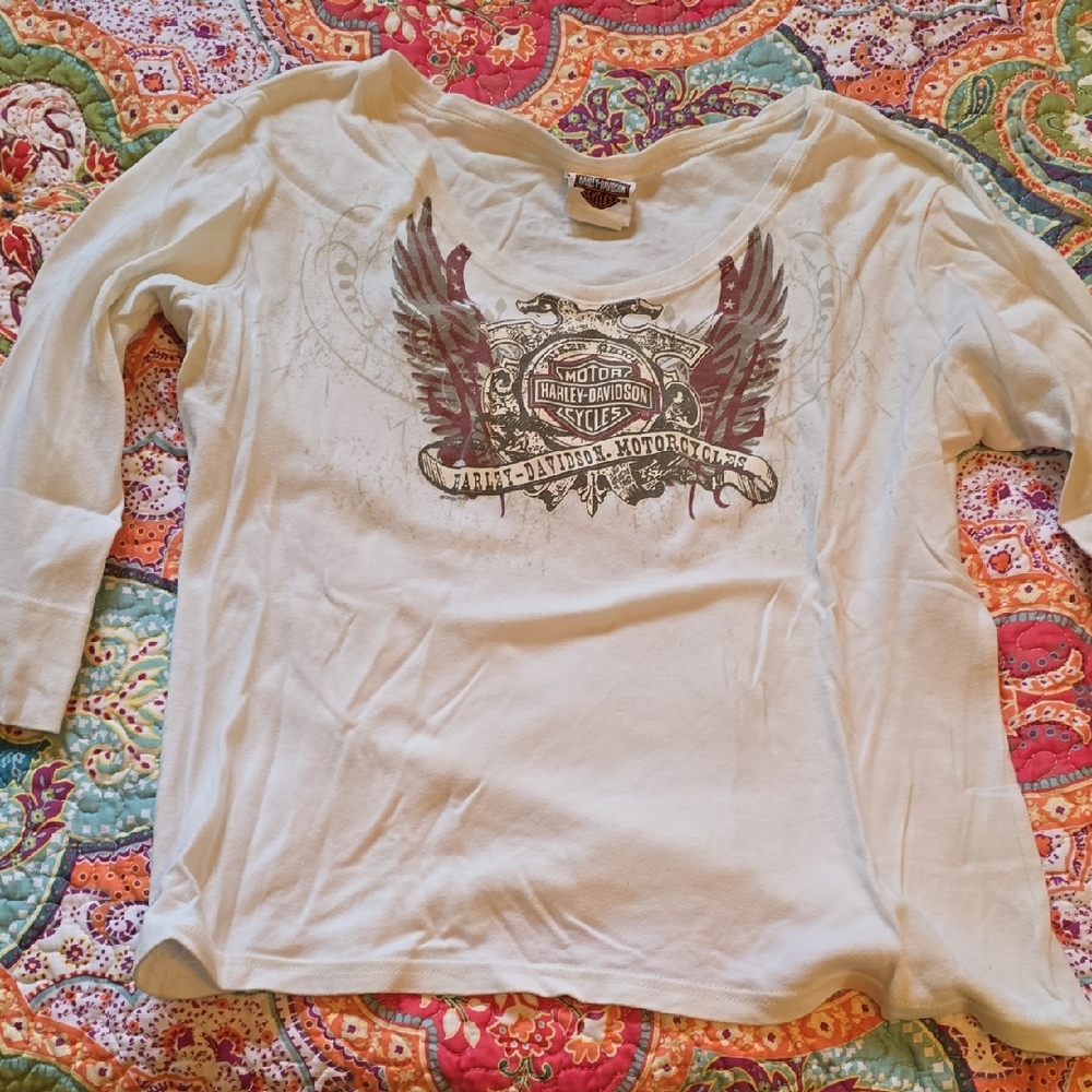 Harley-Davidson Cream Long Sleeve Tee with Winged Logo